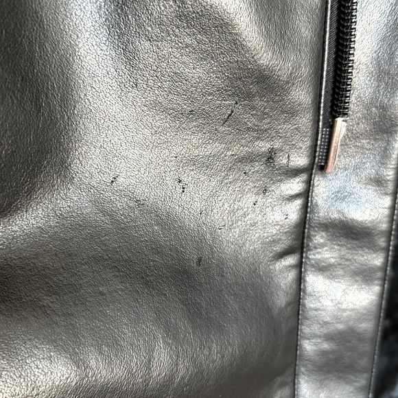 Emporio Armani Black Faux Leather Coat Zipper Front Size 52 Italian - Picture 5 of 14